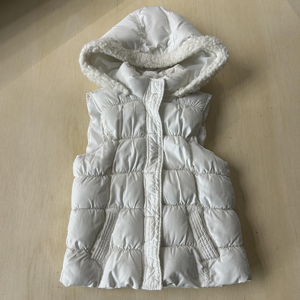 Arizona Jean Company Vest Kids Large White Quilted Hooded Puffer Fleece Lined